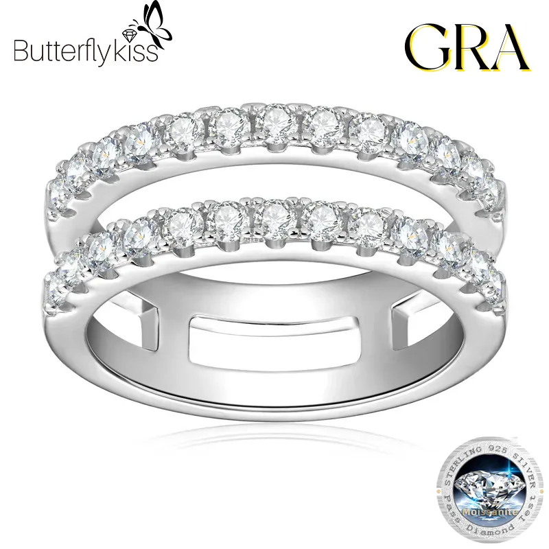 

Butterflykiss Luxury Full Moissanite Bridal Bands Double Row Wedding Rings Real 925 Sterling Silver Ring For Women Jewelry Gift