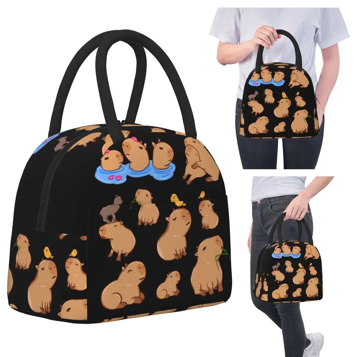 

Capybara Pattern Lunch Bags Insulated Bento Box Portable Lunch Tote Leakproof Picnic Bags Cooler Bag for Woman Kids Work