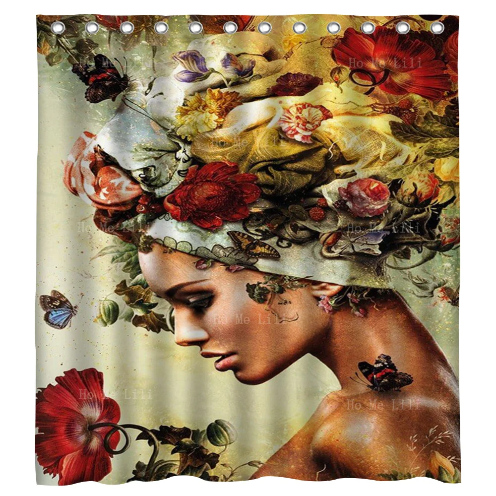 Vintage Side Face Woman Floral Art Poster Decoration Shower Curtain By Ho Me Lili For Bathroom Decor