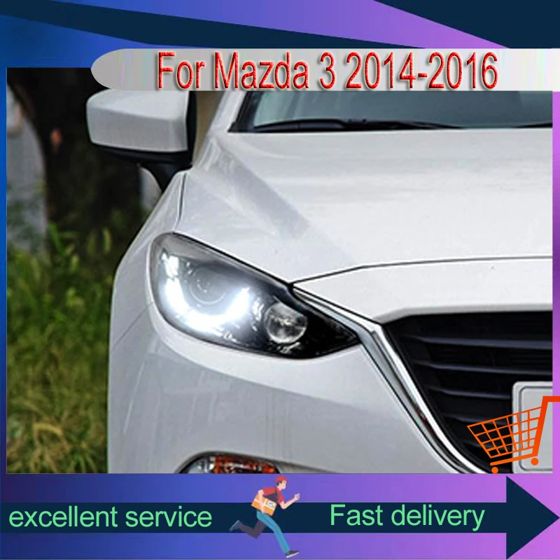 Car Front Lamp Styling for Axela Mazda 3 Mazda3 2014-2016 Head Lights Spoon Version Projector Lens Bi Xenon Headlight Accessory