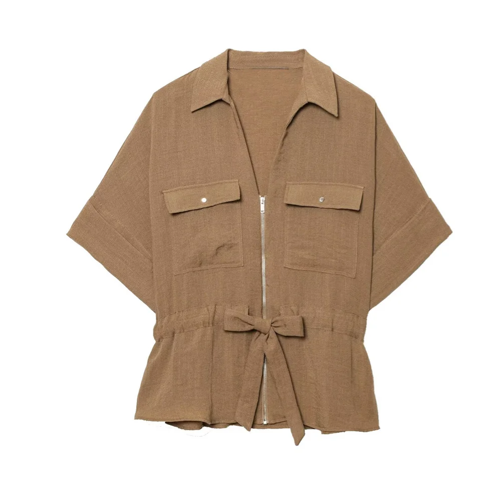 Women's Vertical Shirt Pants Collar Belt Decoration Spring/Summer New Product Casual Women's Wear