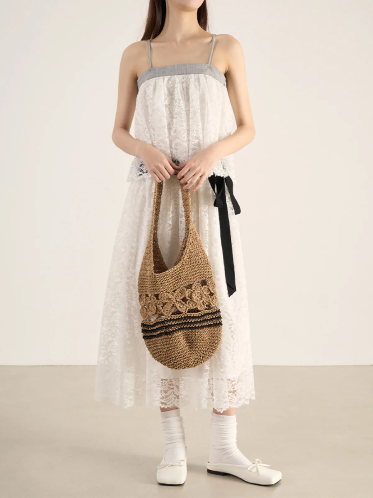 

Fre Fairy Sle Lace Long Dr Color Blo Strap Design Waist Cinched Gown Spring Summer Season Girls Faion Tea Break Skirt