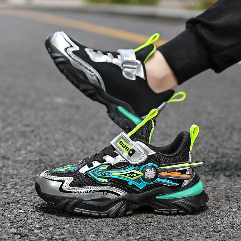 Модная детская спортивная обувь для мальчиков, осенние дышащие кроссовки, легкие школьные кроссовки для бега, Повседневная летняя прогулочная обувь