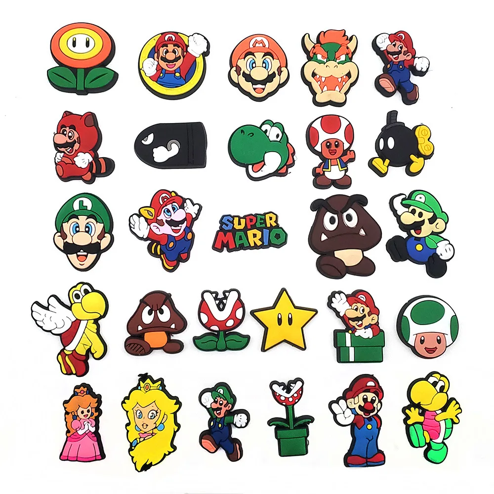 

1-28PCS MINISO JP Cartoon Characters Shoes Charm Decorations Mario series PVC Decorations Detachable Waterproof For Party Gifts