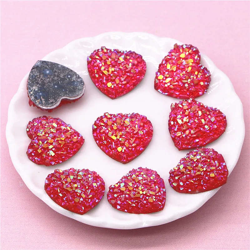 100pcs 12mm Shiny AB Resin Heart Druzy Stone Surface Rhinestone for Home Garden Crafts Cabochon Scrapbook DIY Accessories