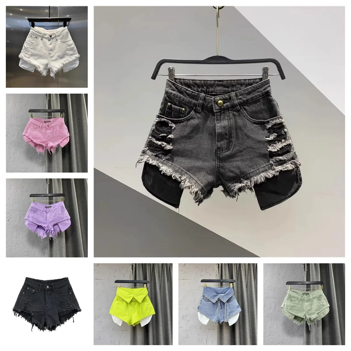 

Fashion Foreign Gas Design Sense Flanging High Waist Wide Leg Shorts Women Dew Pocket Denim Hot Pants Female Jeans Mujer