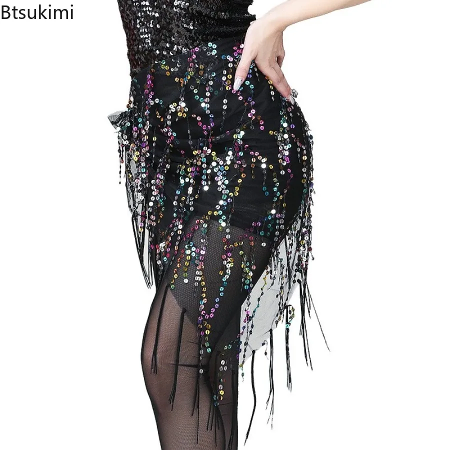 2025 Vrouwen Buikdans Kostuums Nieuwe Bling Pailletten Kwastje Driehoek Sjaal Taille Keten Indiase Buikdans Riemen Dansen Hip Sjaals