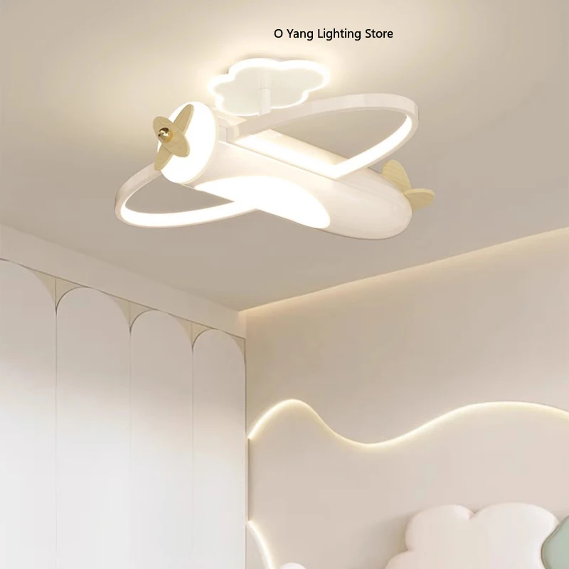 Cream Style Airplane Ceiling Lights LED Children's Room Light Romantic Warm Baby Room Girl Boy Bedroom Ceiling Lamps RC Dimming