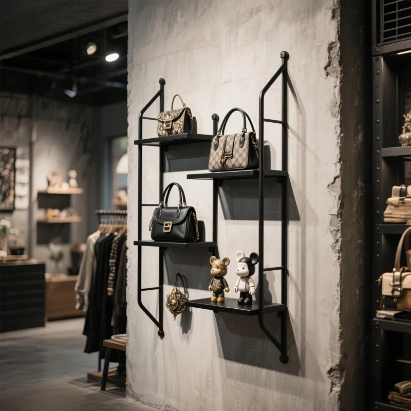 

Clothing store shoe rack display rack simple multi-layer creative bag rack on the wall shelf store wrought iron shoe b