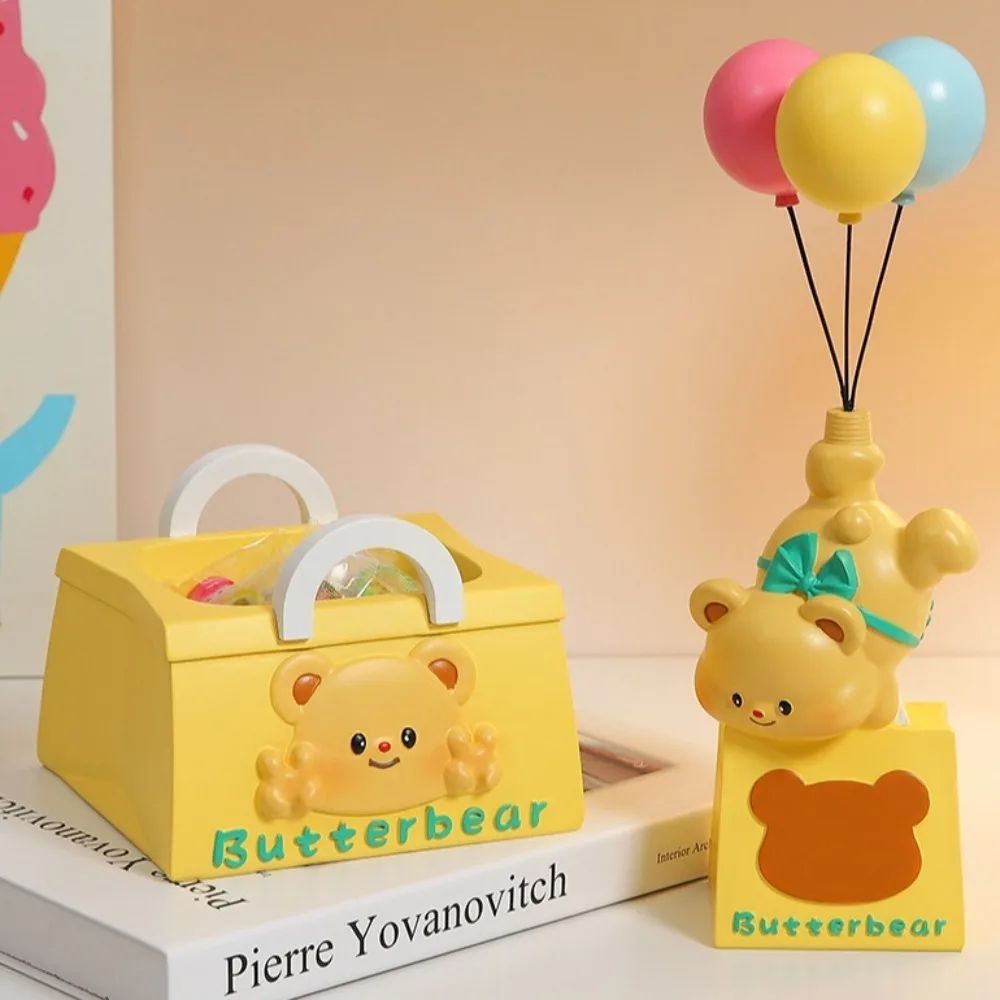 

Resin Butter Bear Statue with Tray Tissue Box Cute Figurine Key Storage Ornaments Craft Desk Decor Butter Bear Pen Holder Home