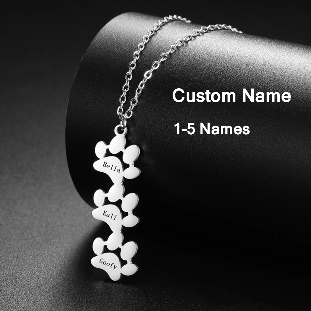 

My Shape Custom Name Cat Claws Necklaces Stainless Steel Customized Engraved Cats Names Neck Chain Kitten Christmas Gift Jewelry