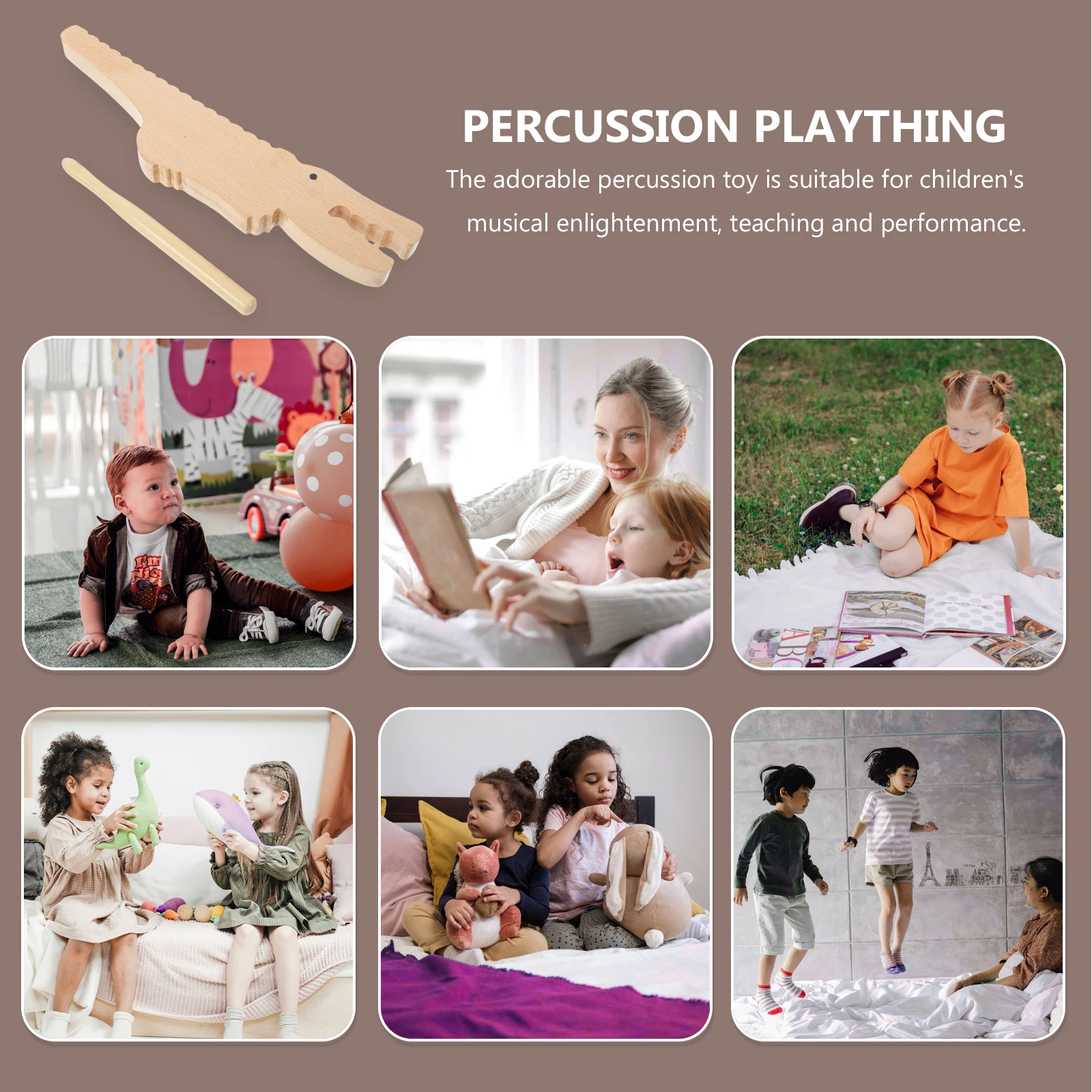 

1 set 1 Set Of Wooden Alligator Percussion Instrument Kids Musical Educational Guiro Wood Sound Parent-Child Interactive Play