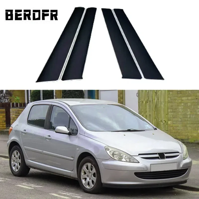4Pcs Glossy Black Pillar Posts Door Side Window Cover BC Column Sticker For Peugeot 307 2001 2002 2003 2004 2005 2006 2007 2008