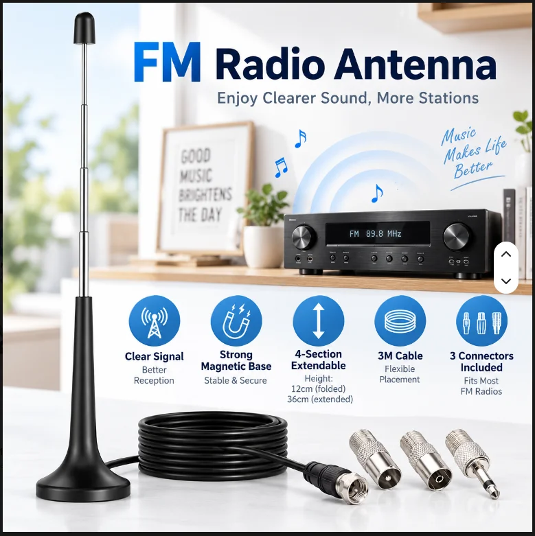 DAB FM TV 수신기(풀로드 안테나 포함) Hifi AV 스테레오 앰프 투명한 라디오 수신을 위한 흡입 컵 안테나