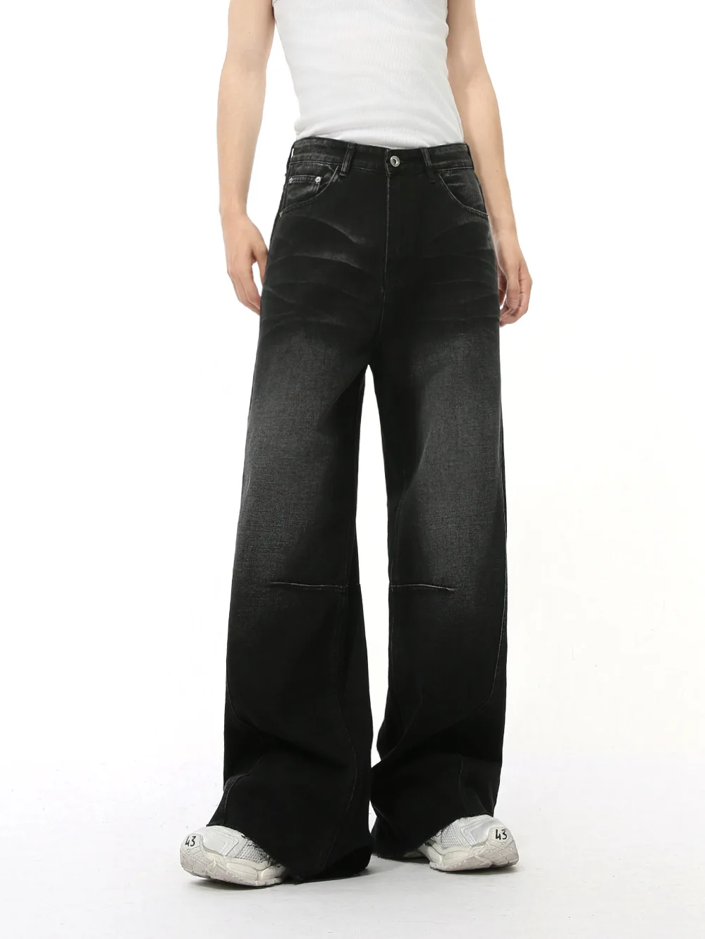 2025 ใหม่อเมริกันRetro High StreetการออกแบบสามมิติSplicingกางเกงยีนส์ผู้ชายตรงหลวมกางเกงขากว้างอินเทรนด์