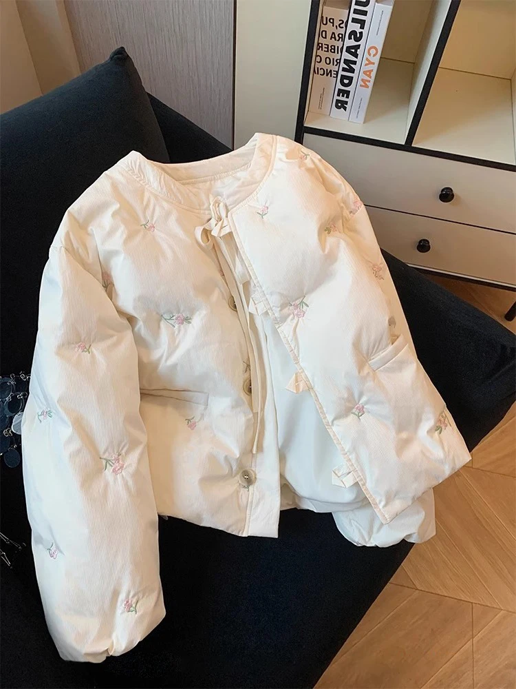 Floral Embroidery Cotton Jaet Coats for Men 'and Women with Belt Sli Warmth ort Version Agel Design Fall Spring Co...