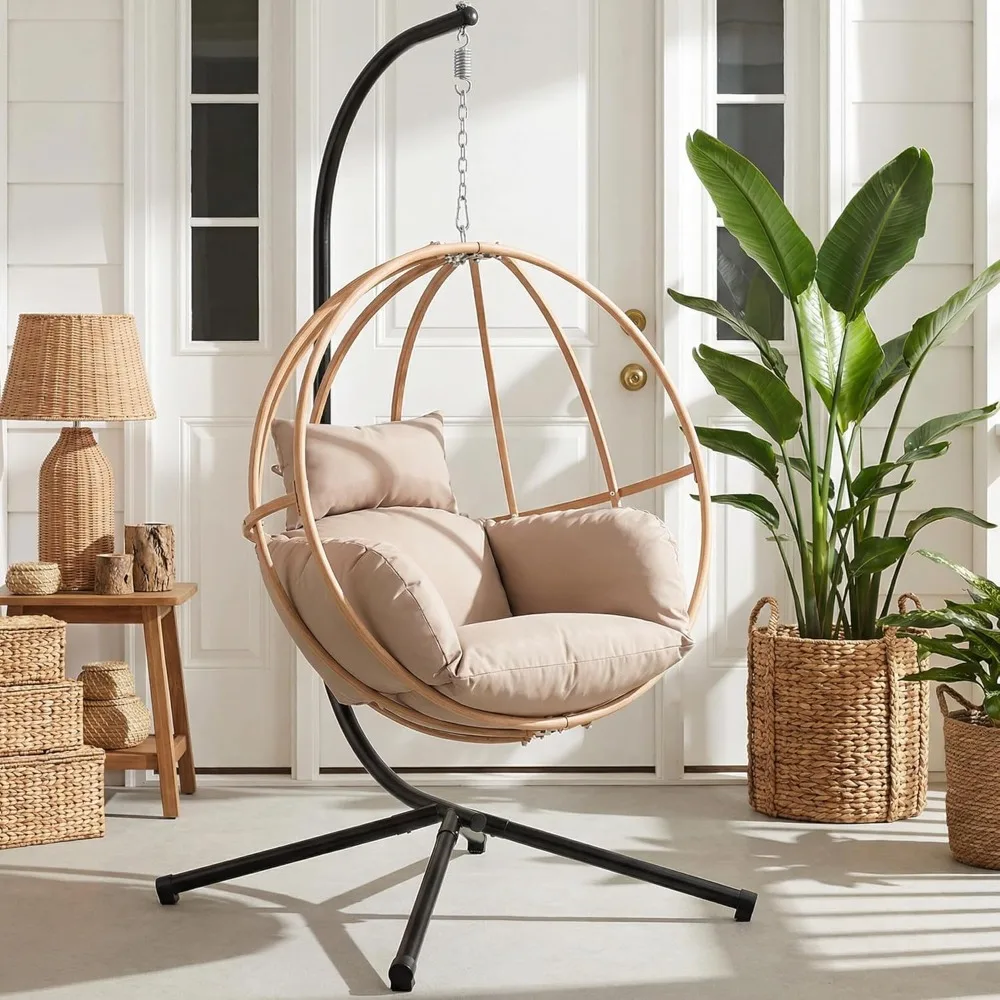 

Egg Chair Outdoor, Imitation Rattan Hanging Egg Chair with Stand, Hanging Chairs with Cushions, 80" High All, Customized