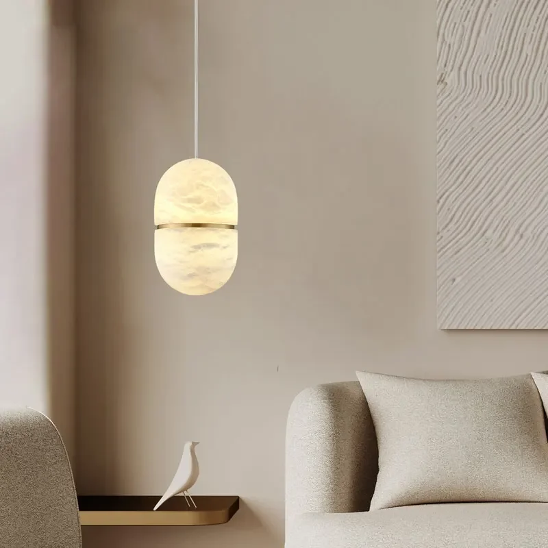 

Small Marble Chandelier Modern Home Decor Hanglamp Living Dining Room Bedroom Lustre Nordic Retro Copper Stone Led Pendant Light