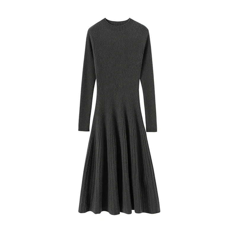High-end New 100% Pure Cashmere Sweater Long Dress Women Long Sleeve Knitted Dresses High Elastic Female Solid Color Fashion  Pu