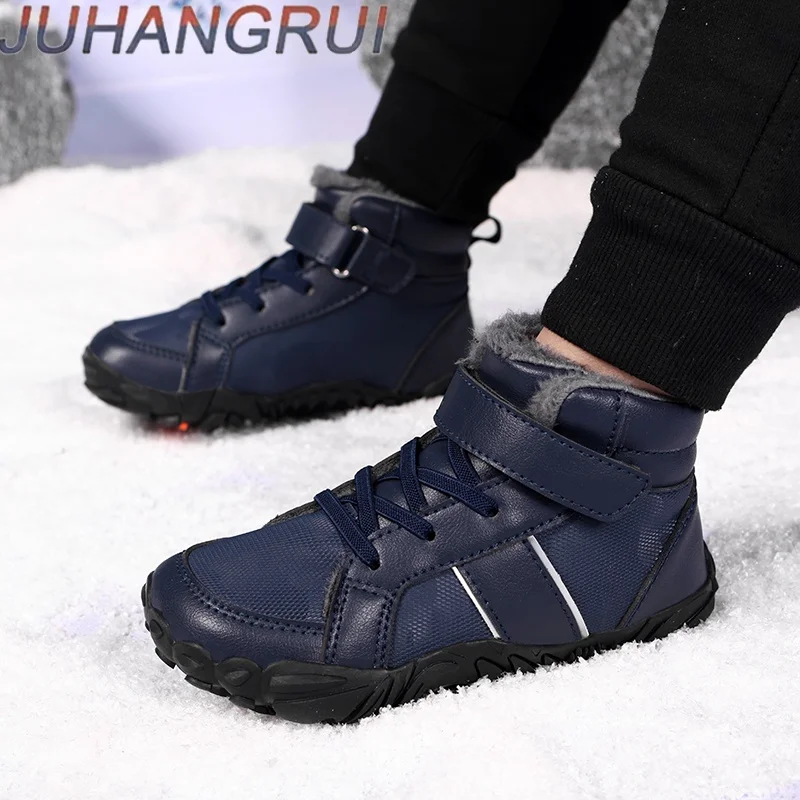 Stivali invernali per bambini Stivali da neve caldi alla caviglia in tessuto impermeabile Scarpe da ginnastica antiscivolo per ragazzi e ragazze Stivali caldi da esterno alla moda
