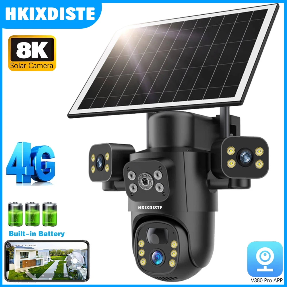 

V380 PRO Three PTZ Lens 4G Solar Camera HD 15MP Outdoor Waterproof CCTV Night Vision Two-Way Audio Camera Mobile Tracking IP Cam