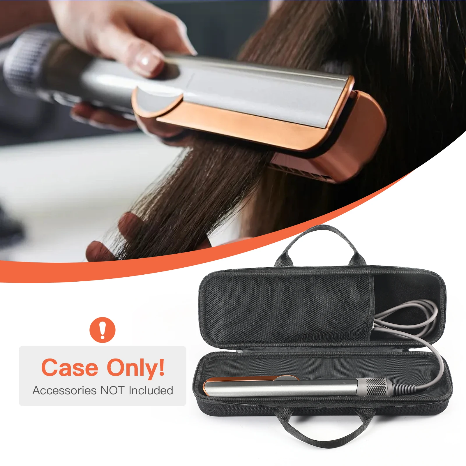 Hard Carring Case Shockproof Protective Case Waterproof Anti-scratch with Mesh Bag for Dyson Airstrait/Corrale Hair Straightener