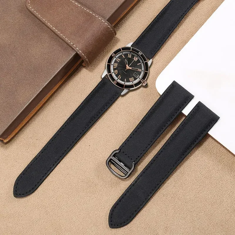 

Genuine Leather Watchband for Cartier Watch Band Tank London Solo Men's Women's Nylon Canvas Folding Buckle 20mm Watch Strap
