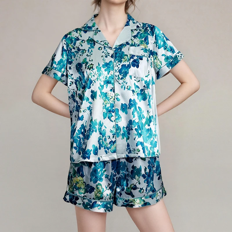 

2Pcs Fashion Casual Women Home Wear Lapel Button Down Tops Shorts Set 2025 Summer Comfortable Breathable Cardigan Nightwear