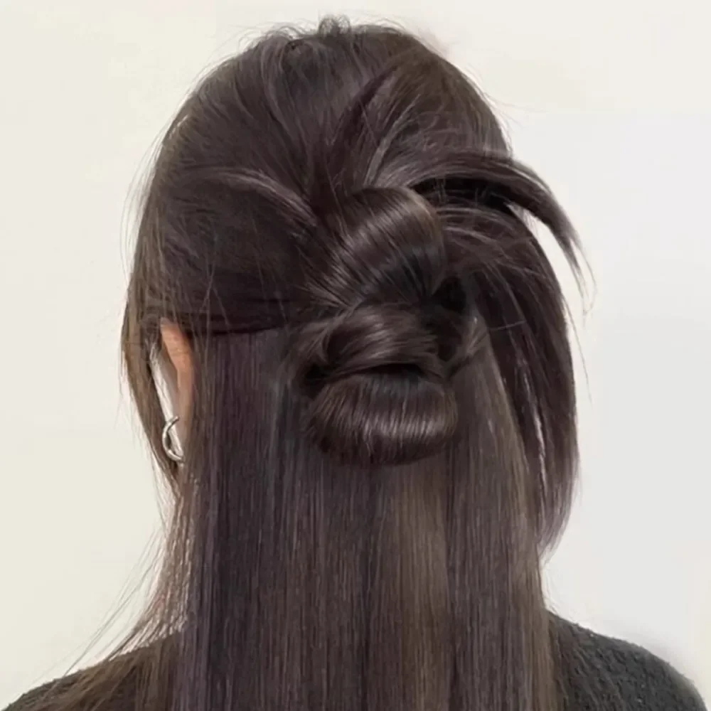 Parrucca sintetica con testa di polpette Clip per afferrare stile coreano pigro Aumenta il volume dei capelli Copricapo di simulazione di capelli finti soffici