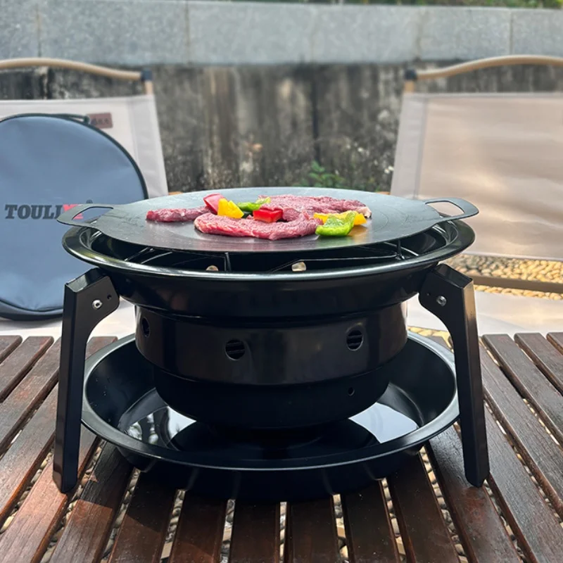 Amping and Backyard BBQ Cooker with Folding Legs Cooking Grate Multi Functional Barbecue Grilled Meat Boiled Tea Charcoal