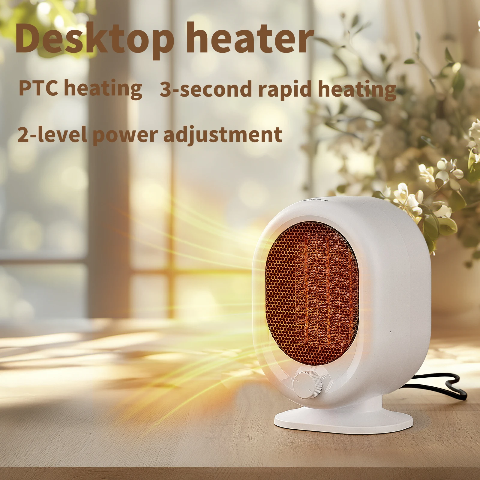 

Настольный обогреватель, 3-секундная защита от выключения питания с возможностью горячей наклона, бесшумный мини-нагреватель для дома, спальни и офиса с таймером