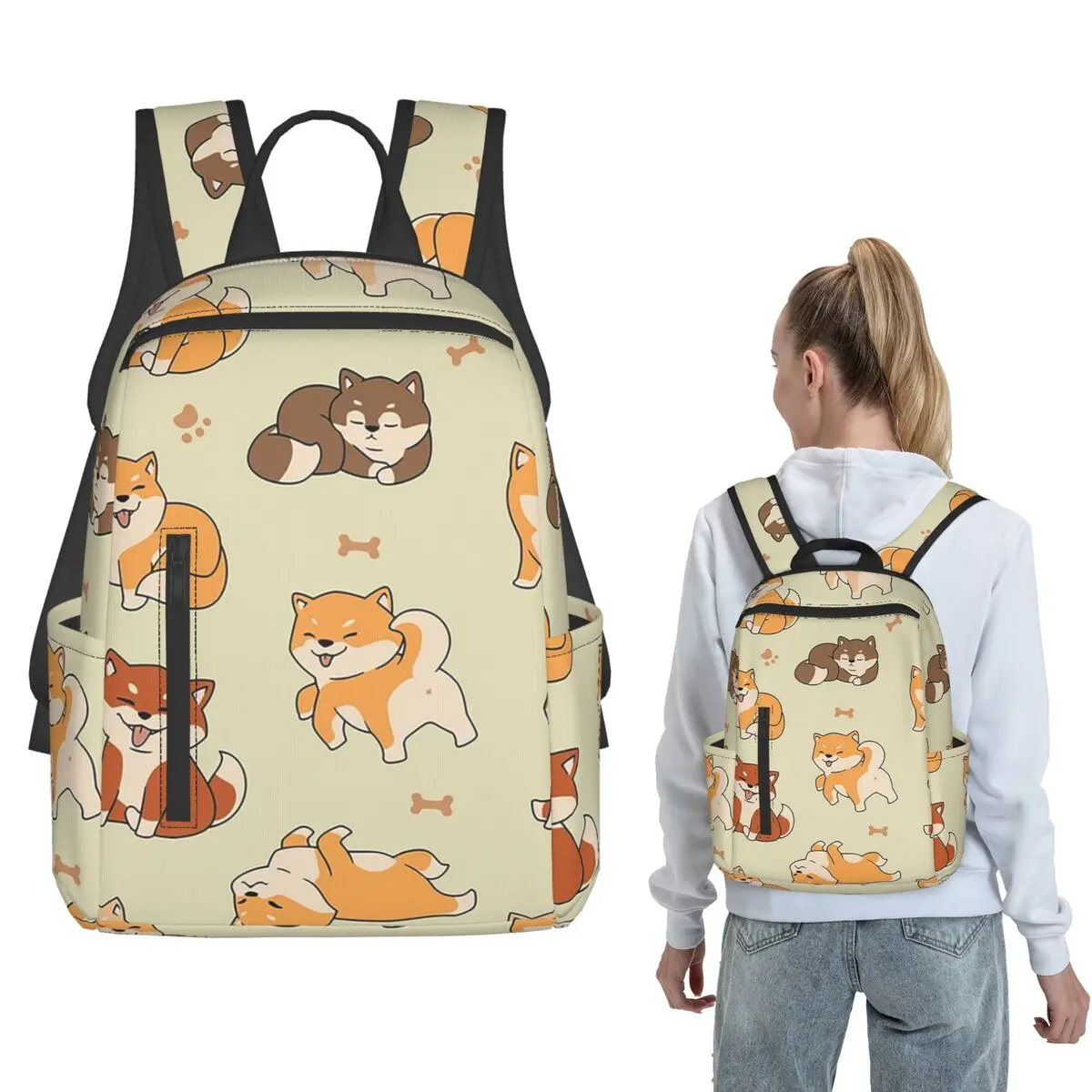 

Shiba Inu And Bone Cartoon Backpack Daypack Boys Girls BookBag School Bag Shoulder Bags for Men Women