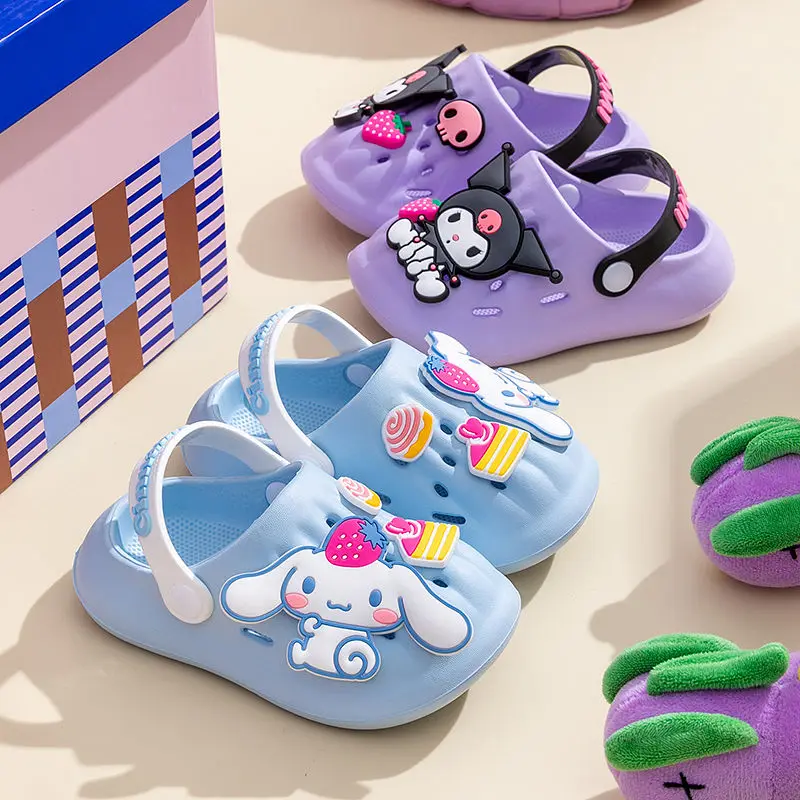 Kawaii Sanrio Hello Kitty Kids Indoor Anti-Slip Slippers Kuromi Cartoon Wear-Resistant Baboosh My Melody Cute Crocs Girl Gift