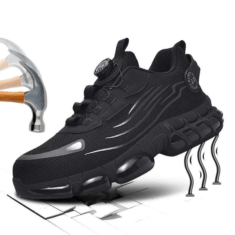 Big Size Men and Women Rotary Buckle Work Safety Shoes Men Air Soft Sole Lightweight Sneakers Protective Fashion Work Shoes