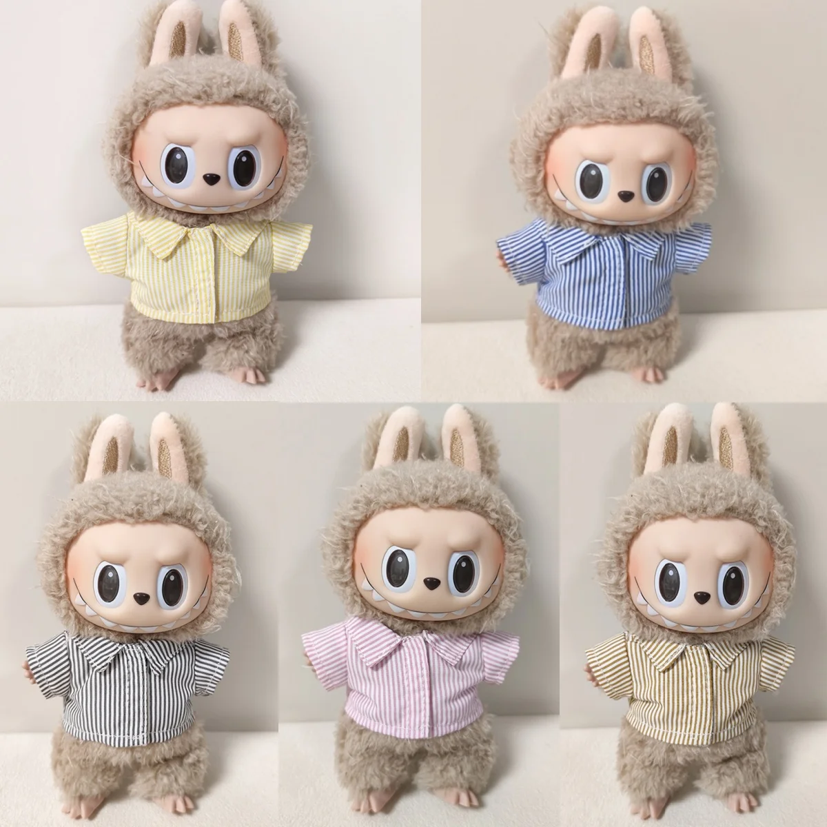 

Ropa Labubu Sitting Party Plush Pendant Baby Clothes Pure White Summer T-Shirt Set Striped Shirt & Shorts Set