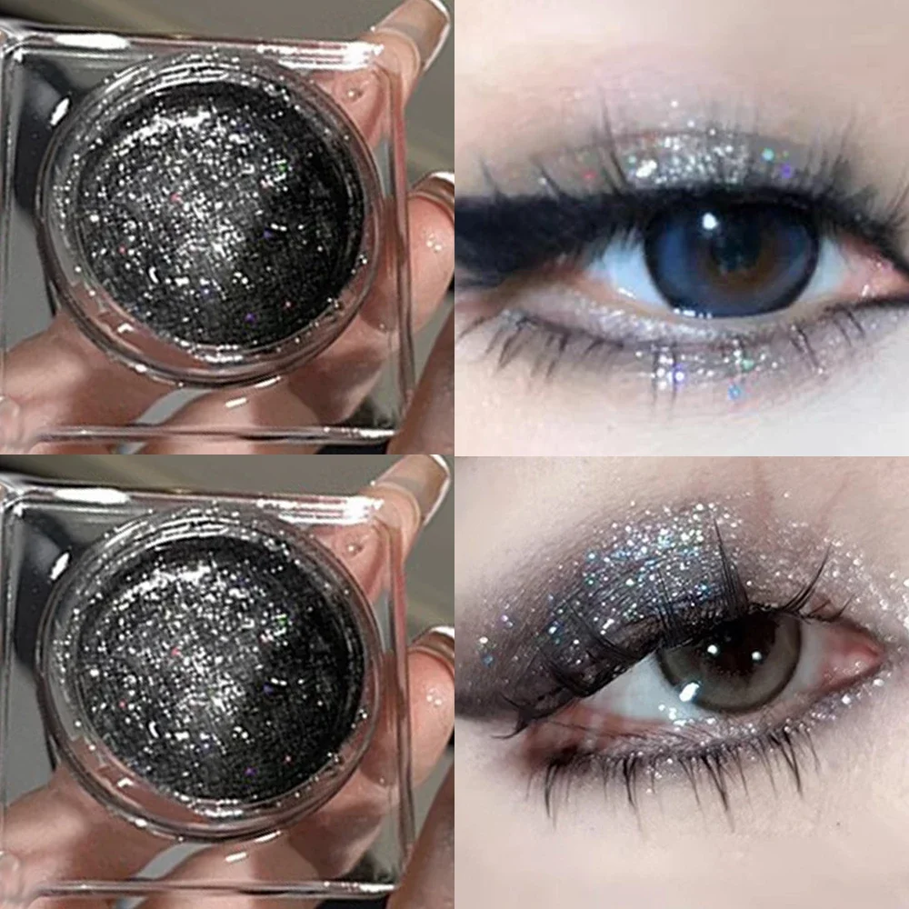 Glitter Smoky Eyeshadow Palette Diamond Glitter Metallic Eye Shadow Highlight Cream Waterproof Shiny Black Eyes Gel Makeup Women