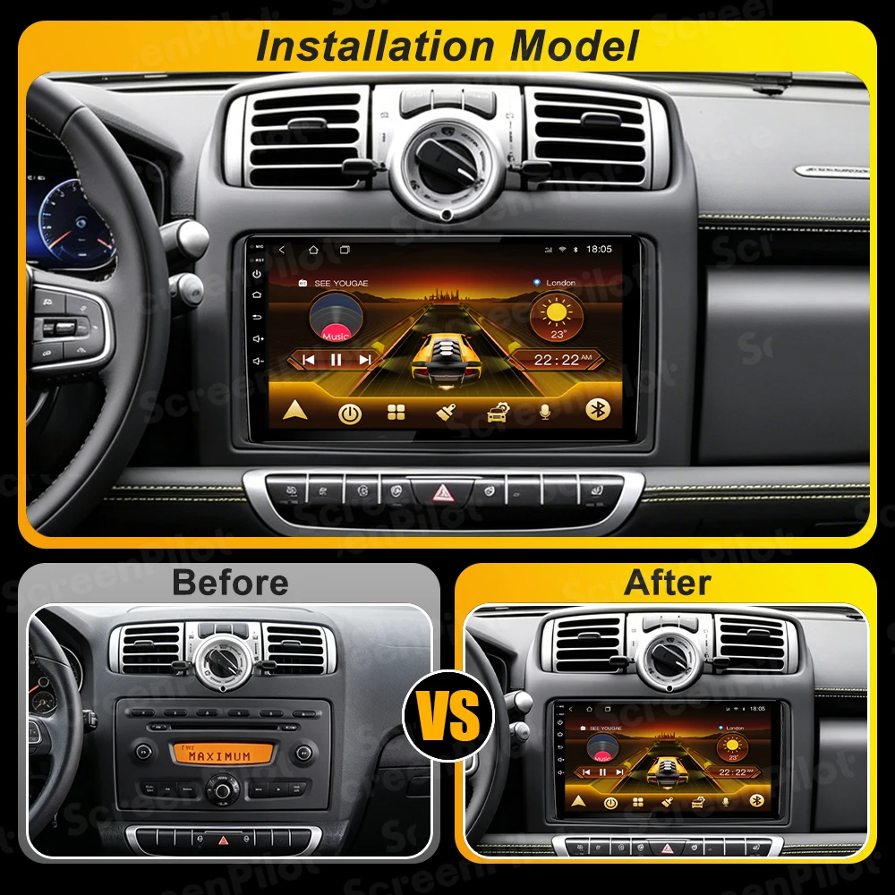 For Mercedes Benz Smart Fortwo 2005 2006 - 2015 Android 16 Car Radio 2 din GPS Navigation Wireless Android Auto Touch Screen 5G