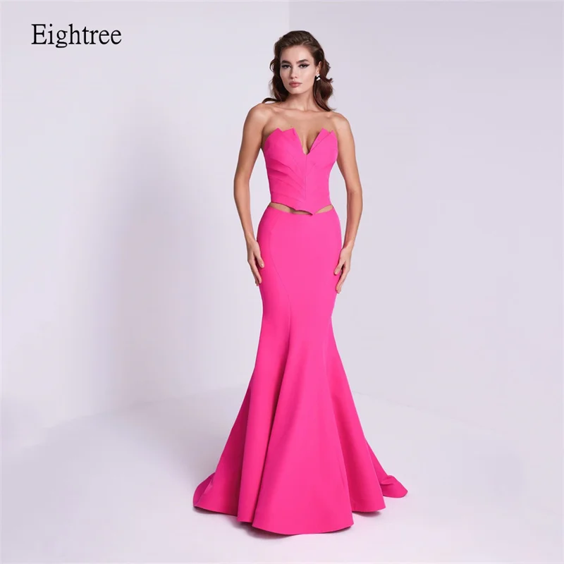 

Eightree Hot Pink Mermaid Evening Dresses Strapless Prom Gown Floor Length Formal Party Gowns vestidos de fiestas