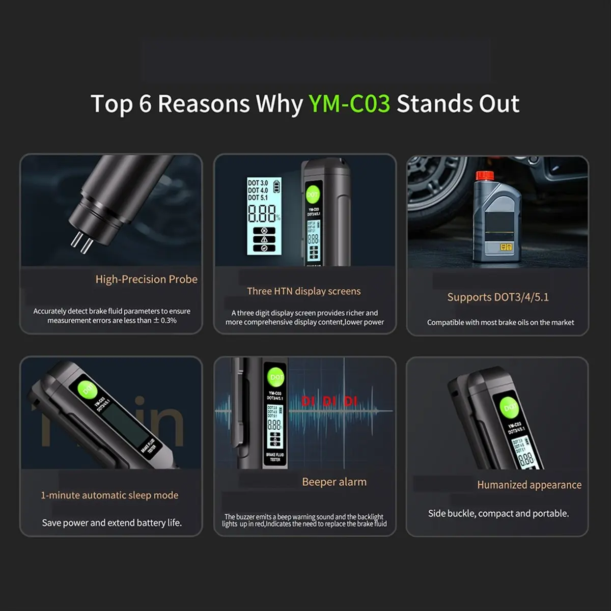 SWXF DOT3/DOT4/DOT5.1 Brake Fluid Tester Oil Tester Auto Brake Liquid Oil Mini Tester Detector Tool Metal Probe with Sound