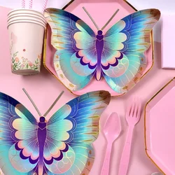 8 Guests Colorful Butterfly Disposable Plates Spring Butterfly Fairy Theme Party Supplies Kids Favor Butterfly Birthday Party