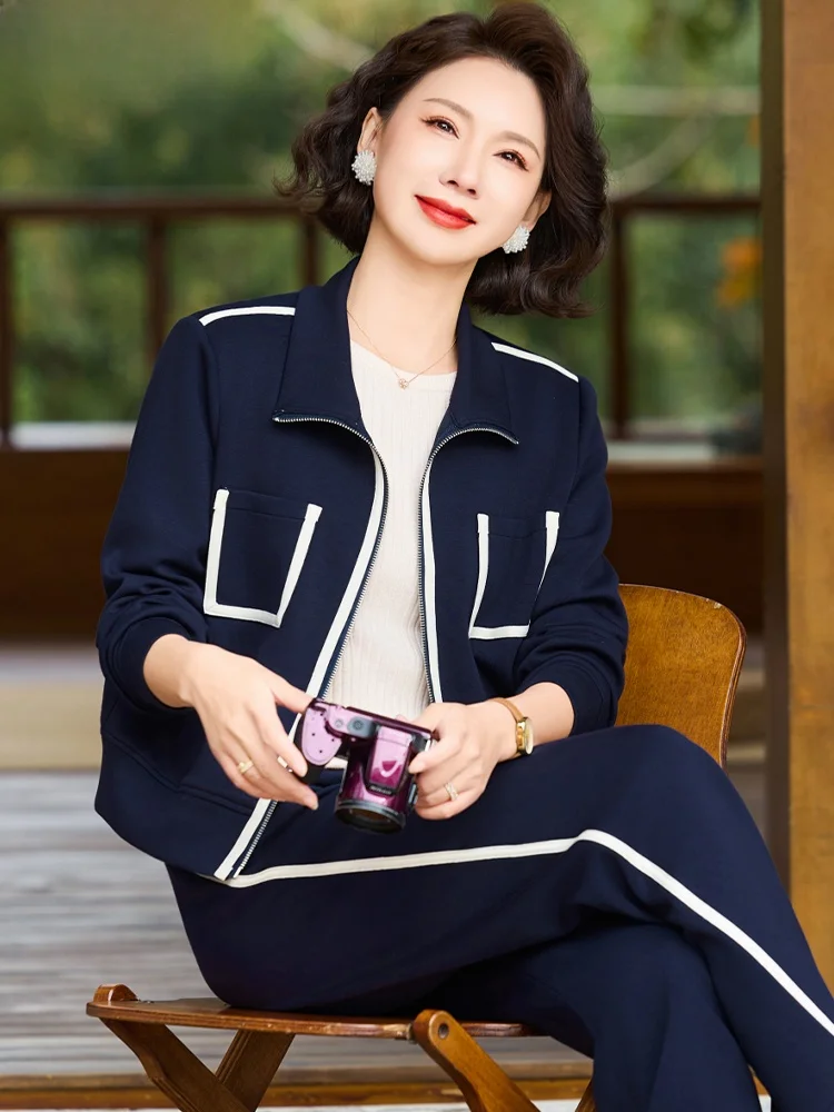 

2025 New Sle Sportswear Set for Middle-Aged Women Casual Baseball Outfit Mom's Spring Clothes Jaet Loose Fit Long Pants