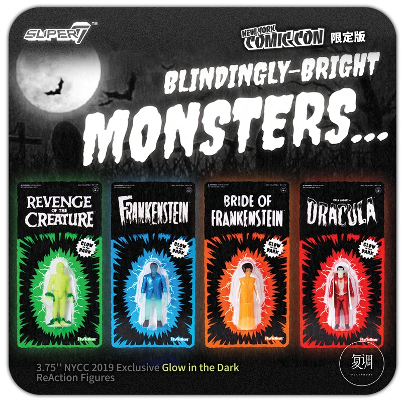 Em estoque super7 universal monsters reação figura nycc 2019 coleção presente boneca dia das bruxas aniversário