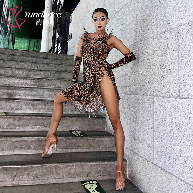 K-320 Latin Dance Dress Competition Dresses Costumes Skirt Performing Rhinestones Adult Children Tassel dress Various color​