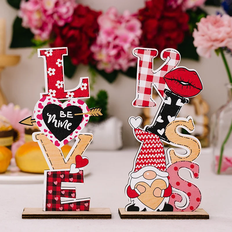 2Pcs Valentine's Day Decorations Romantic Tabletop Centerpiece Signs Love Wooden Table Sign Valentines Decorations