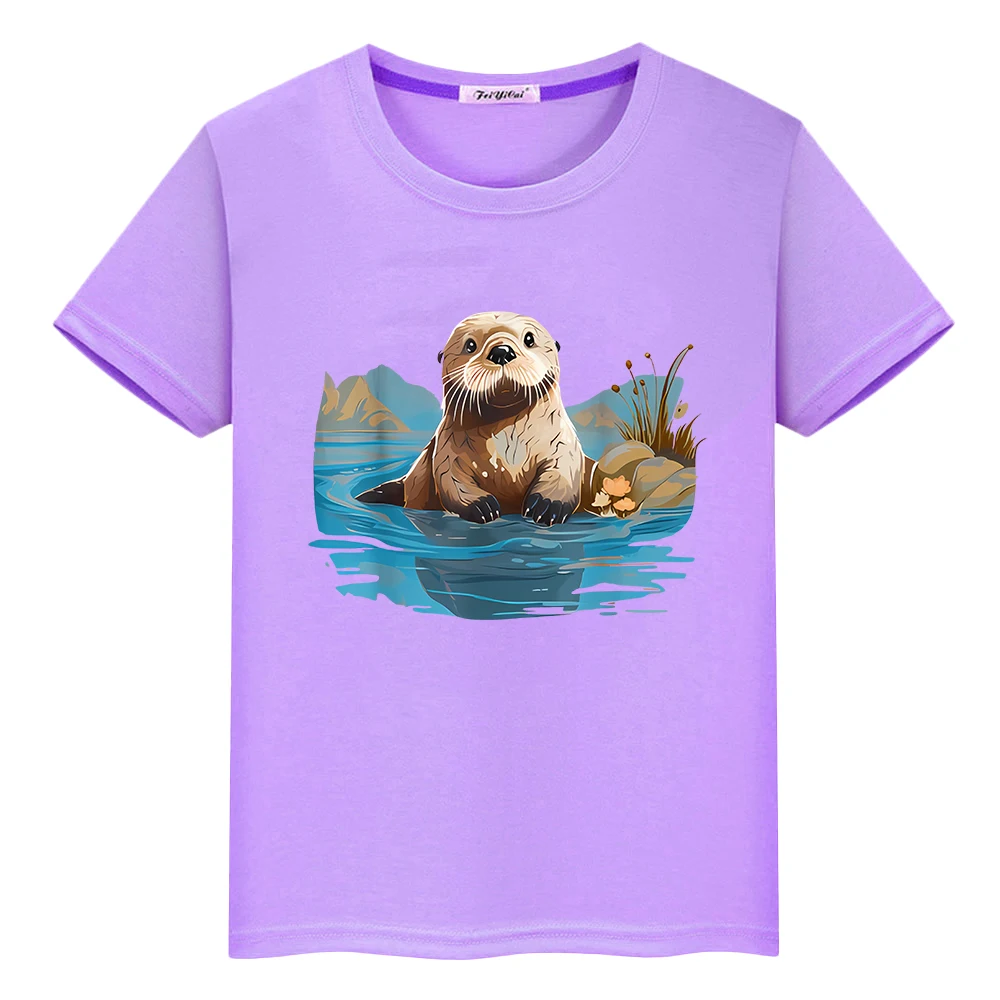 

100% хлопок Monterey Bay Aquarium Sea Otter принт Хэллоуин футболки мультфильм милая короткая футболка для детей мальчик аниме топы одежда для девочек