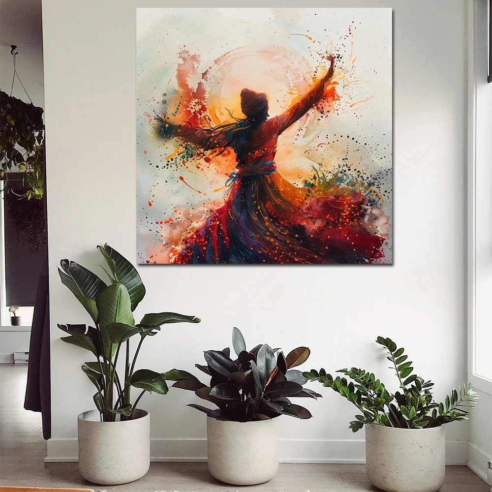 Sufi Man Mystical Meditation Dervish Dance Art Painting Abstract Minimal Wall Art Poster Canvas Print Home Office Interior Decor
