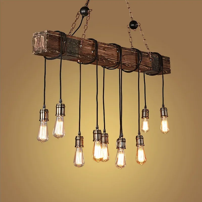 American Retro Industrial Style Chandelier Glass Solid Wood Iron Restaurant Bar Coffee Shop Boat Wood Decoration Pendent Lamp