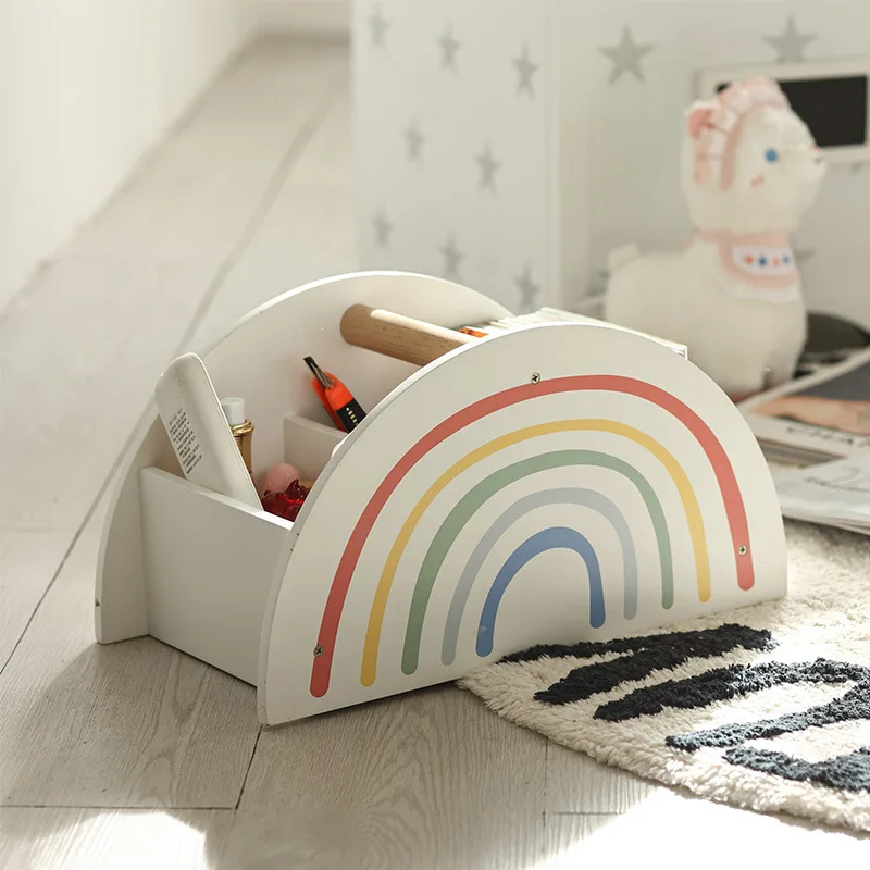 Children's Desktop Storage Shelf Wooden Desktop Bookshelf Creative Rainbow Storage Organizing Box Toys Organizer Office Goods