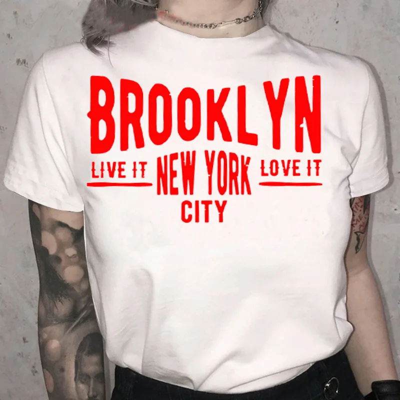 

New York Brooklyn Los Angeles Print Graphic Tees Vintage Tops Clothing T Shirt Women Free Shiping Oversized T-shirt for Female