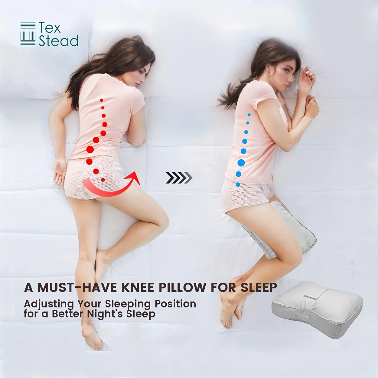 Knee Pillow for Side Sleepers - Between Leg & Under Knee Pillow for Back Sleepers